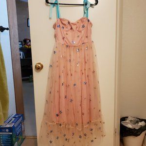 Pink starry bustier tulle midi dress
